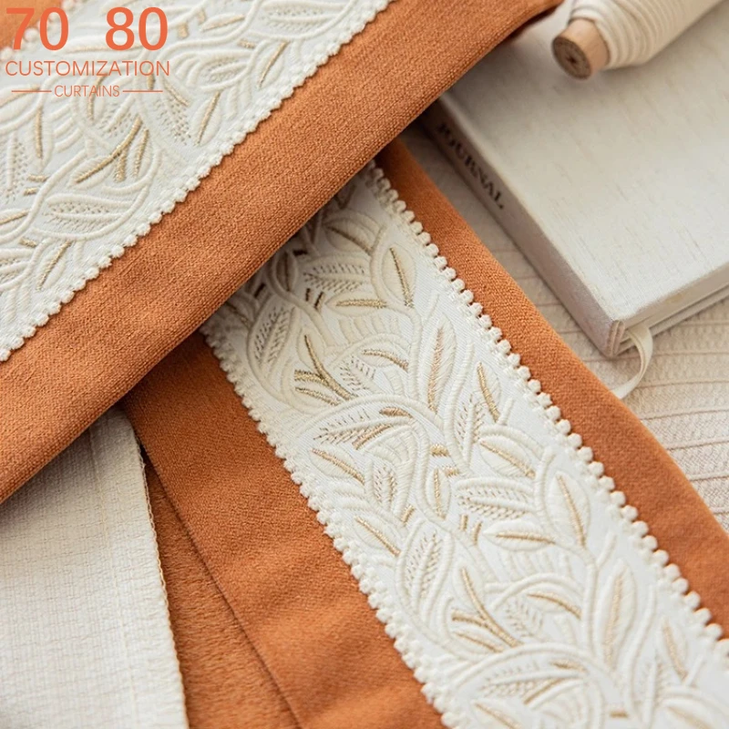 

New Jacquard Cream Lace Thickened Splice Chenille Curtains for Living Room Bedroom French Window Balcony Custom