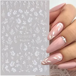 2pcs 3D Simple Floral Leaf Nail Stickers Elegant Black White Flower Design Cute Adhesive Decals For Nail Art Decoration DIY