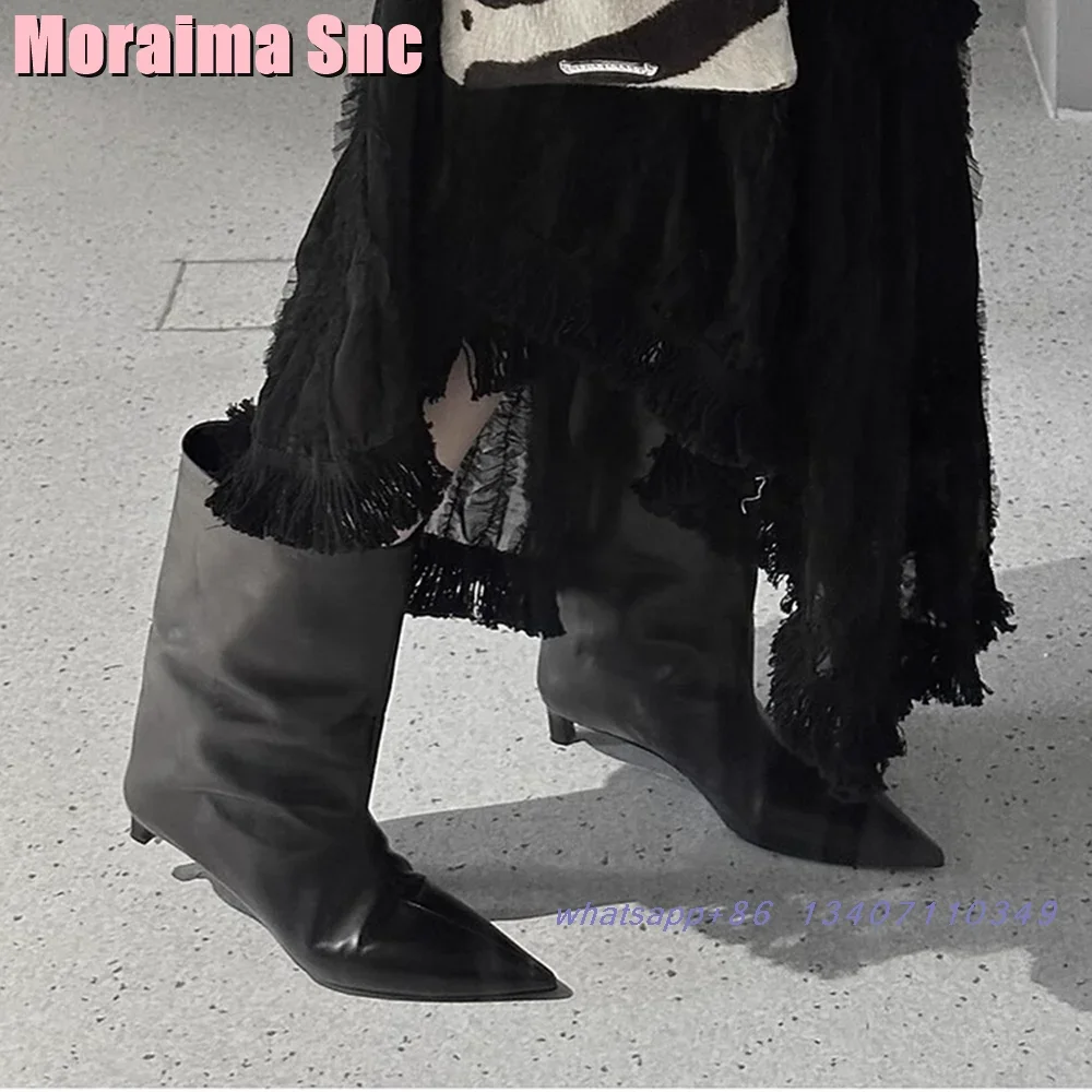 

Pointed Toe Kitten Heel Ankle Boots Slip On Black Solid Fashion Elegant Women's Short Boots British Style Concise Office Lady