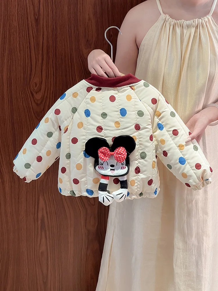 

Thiened Fce Polka Dot Girls Jaet Autumn Winter Cotton Padded Coat Children's Clothing Sweet Sle Long Sve Zipper