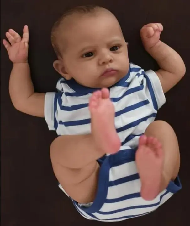 

NPK 24''HandmadeDark Skin Lifelike Already Painted Finished Doll Reborn Baby Cameron Collectible Art Doll Xmas Gift for Children