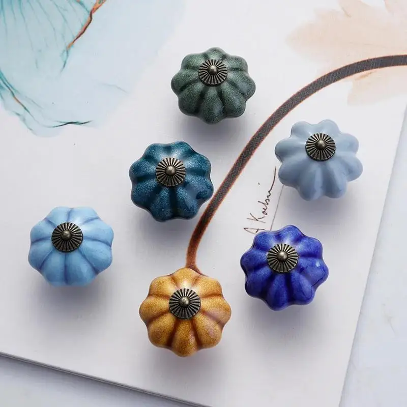Garden American Pumpkin Ceramic Handle Single-hole Hand-painted Ceramic Handle Cabinet Door Drawer Furniture Handle 40mm