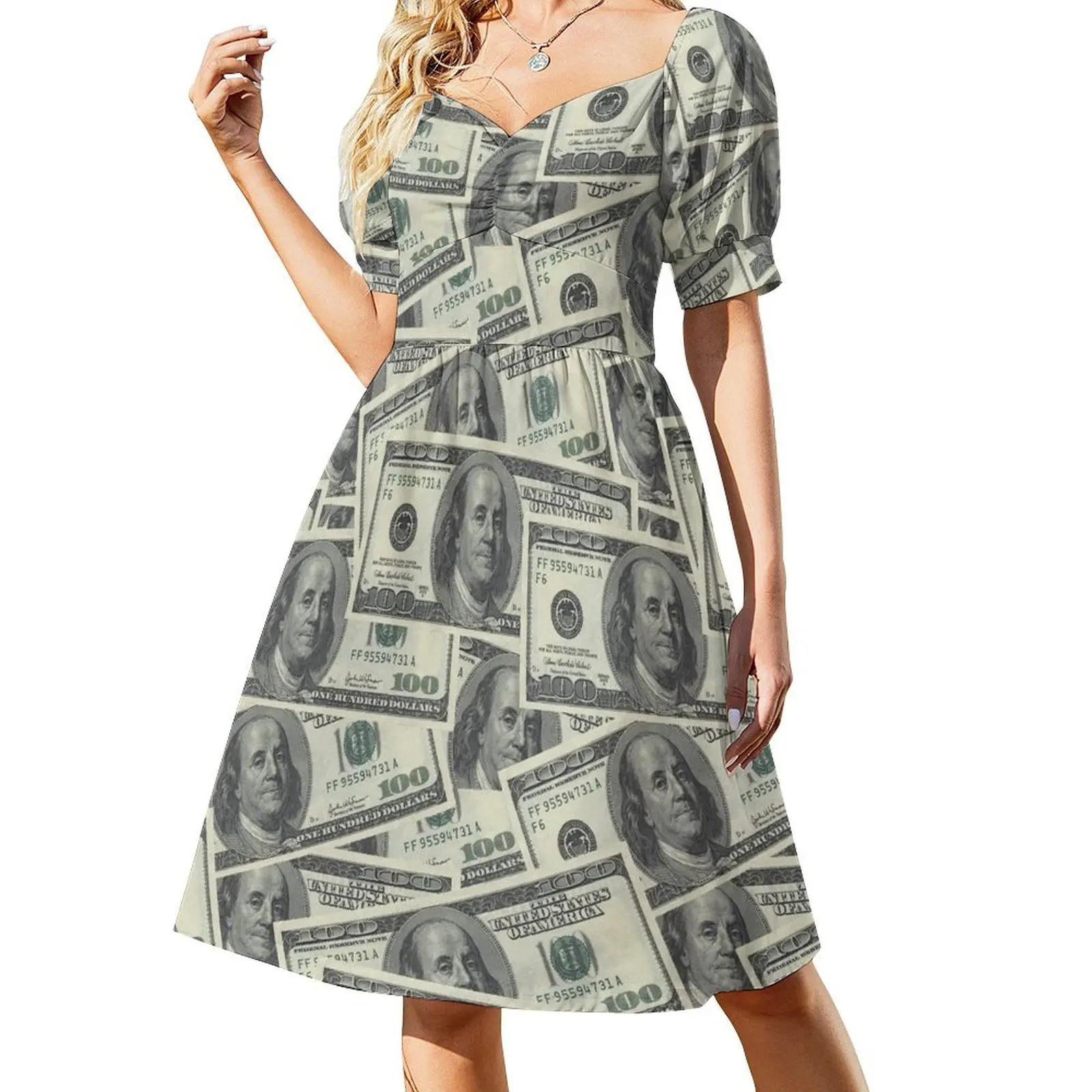 

$100 Dollar Bills Texture Short Sleeved Dress Bridesmaid dress woman dress for woman