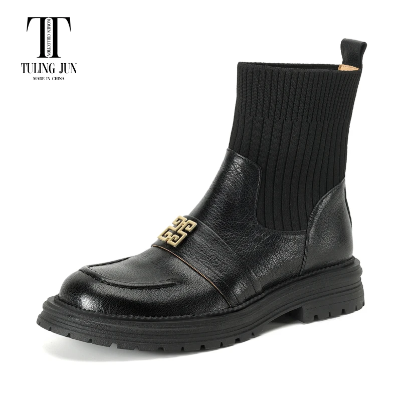 

TULING JUN 2024 Winter Woman Leisure Round Head Solid Color Ankle Boots Med Heels Slip-on Shoes For Female Concise T-1681020