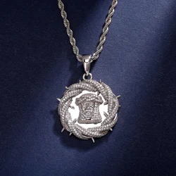Hip Hop 5A+ CZ Stone Bling Iced Out Thorn Crown JESUS PIECE Round Pendant Necklace for Men Rapper Jewelry Gold Silver Color