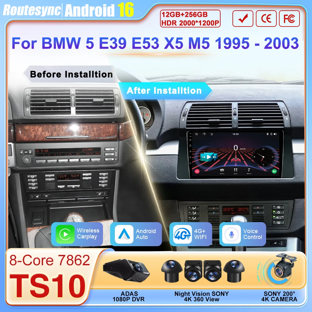 

Car Radio Android 16 For BMW 5 E39 1995 1996 1997- 2003 E53 X5 M5 Wireless Android Auto Carplay Autoradio 5G Wifi Touch Screen