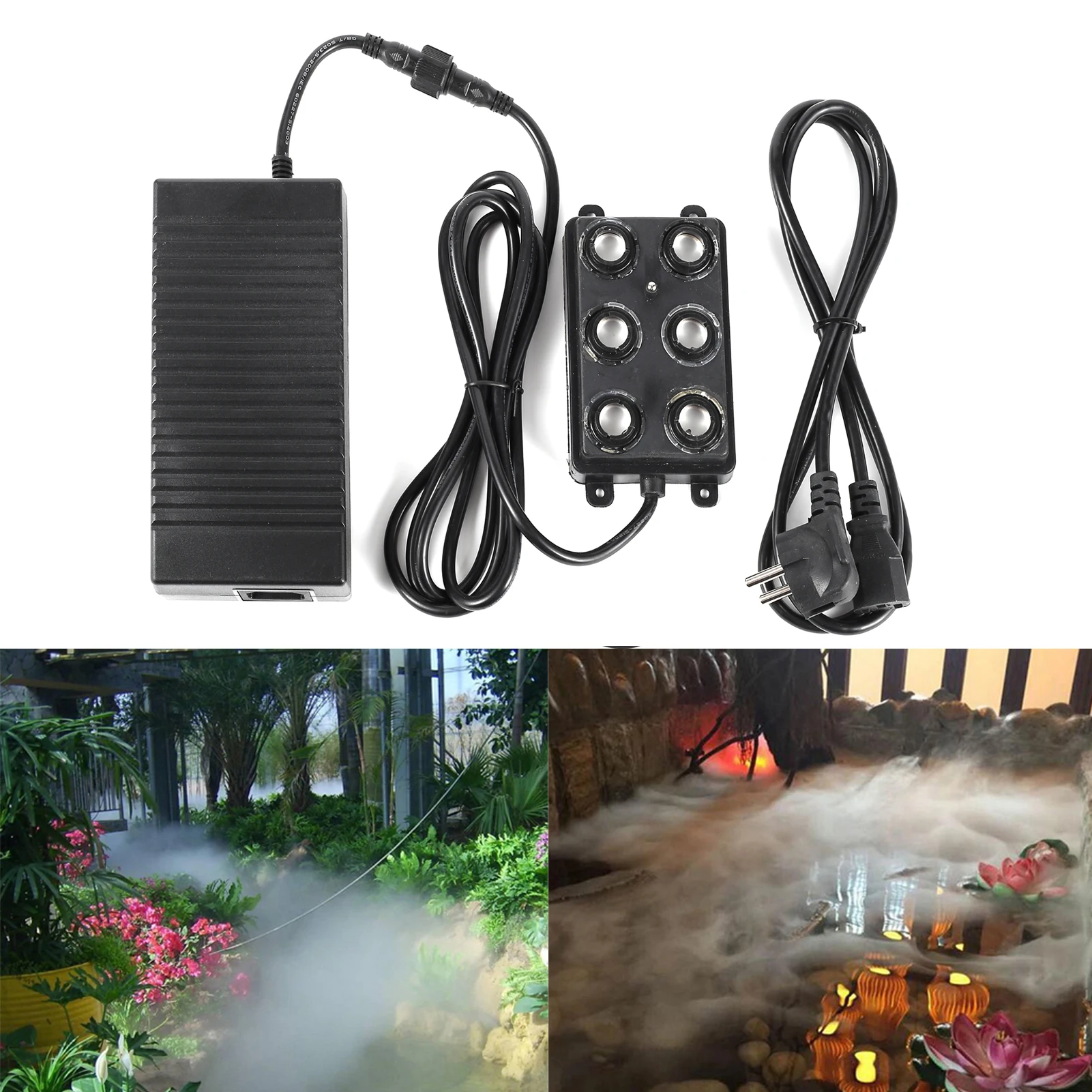 Ultrasonic Atomizer 6 Nozzles Fountain Pool Atomizer Air Humidifier Landscape Vegetable Landscape Atmosphere Decoration