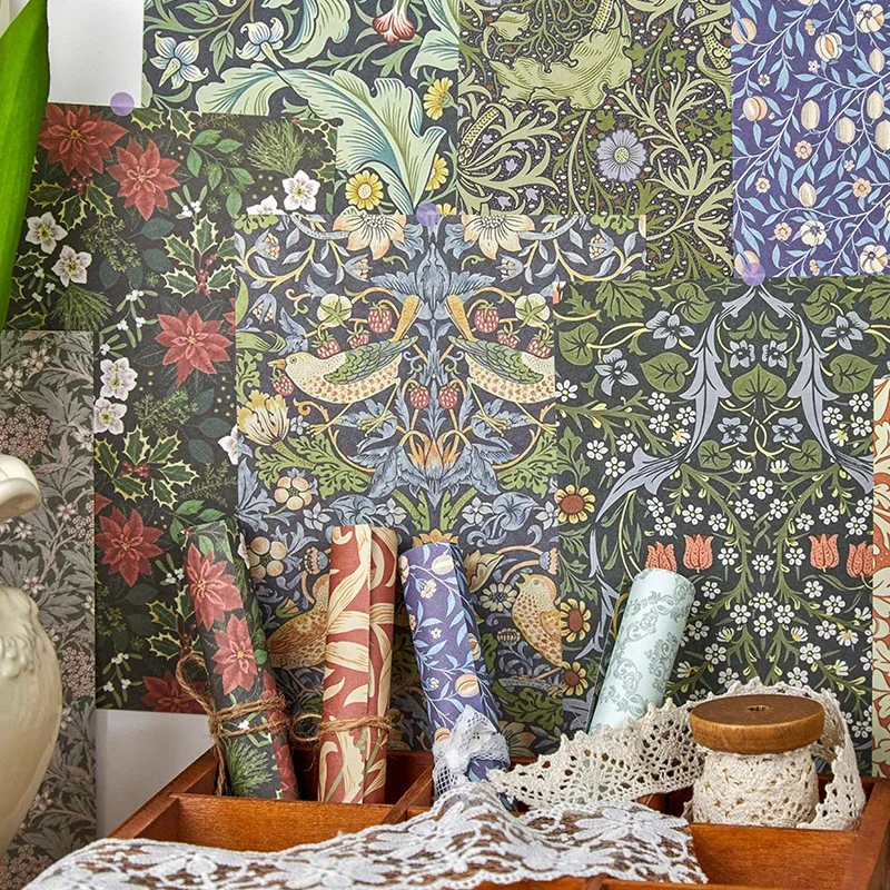 30Pcs/lot Retro Fragmented Floral Background Paper Set Antique Flower Grain Paper For Layout Design, Gift Box Decoration paper