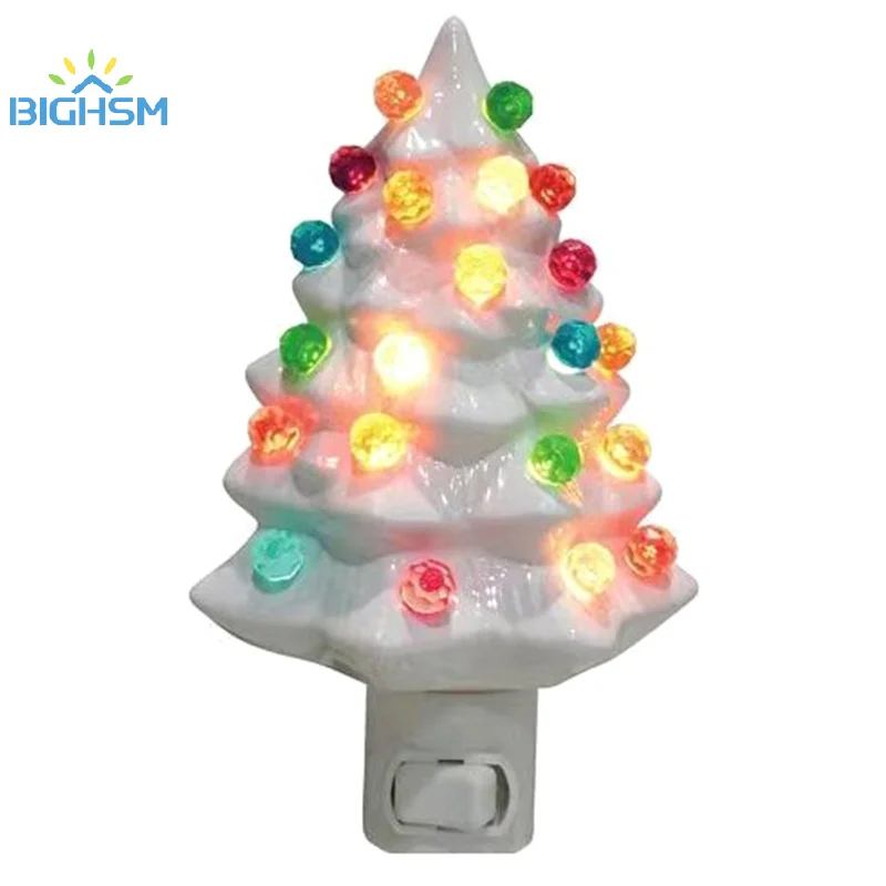 Lampada da parete per albero di Natale in resina plug-in standard americano Lampada da comodino a LED Luce notturna Illuminazione calda Decor Ornamento Navidad