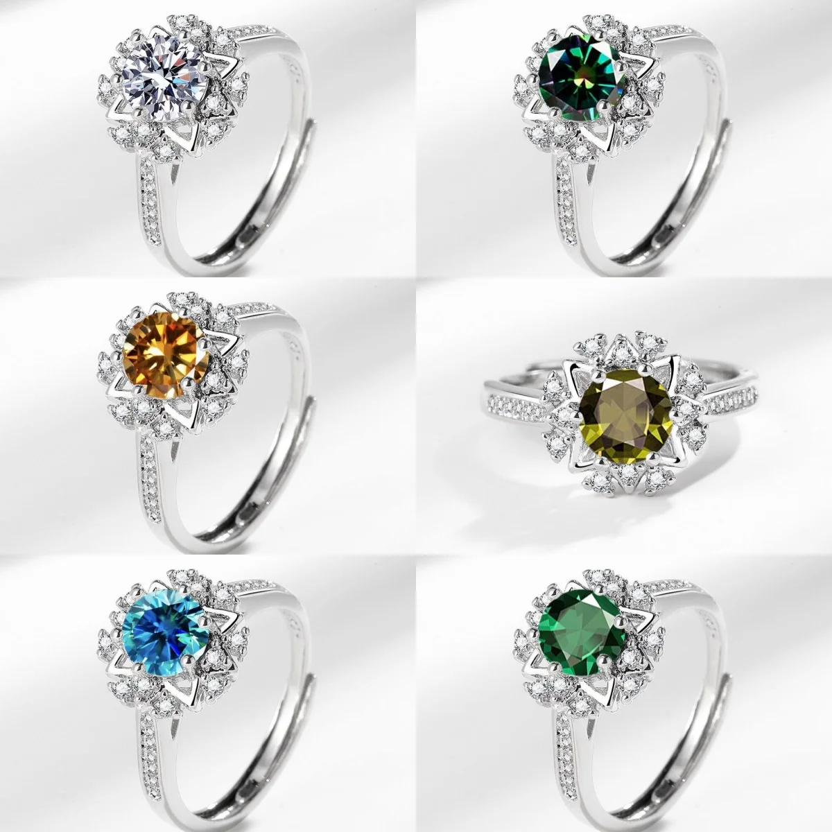 Exquisiter 925 Sterling Silber Moissanit-Ring Offener Handschmuck Trendiger Damenring Geeignet für Tägliches Tragen
