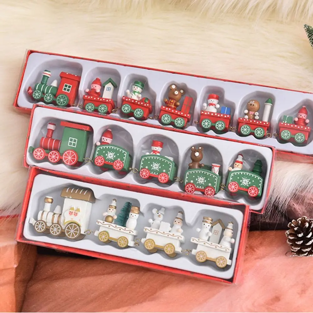 Four Carriages Creative Christmas Decoration Gift Cake Xmas Window Ornaments Christmas Ornament Home Decor Wooden Train