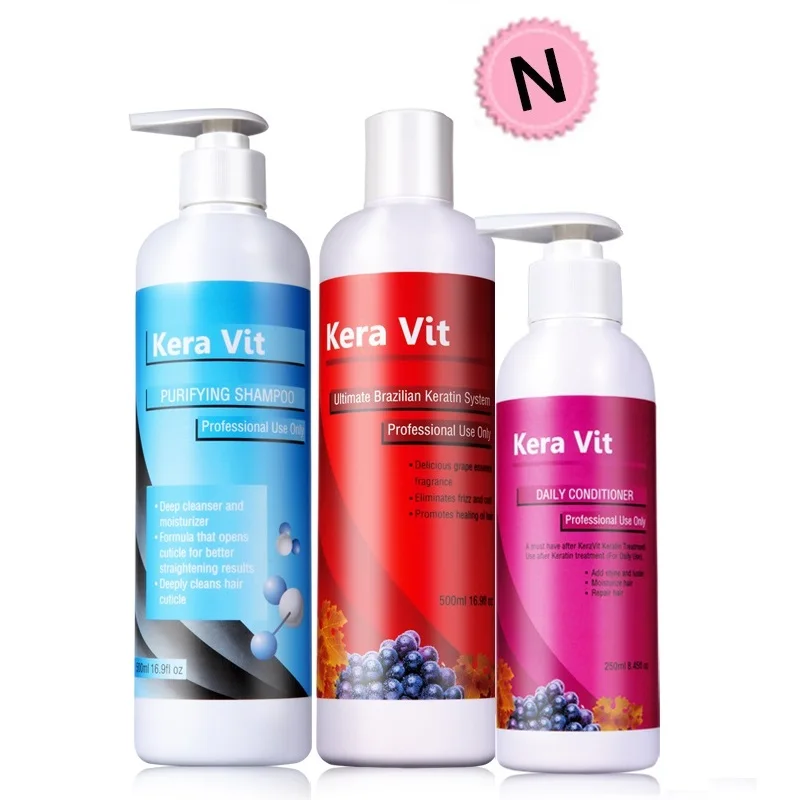 Straighten Curly Hair Brazilian Grape Keratin with N 5% Formalin + Purifying Shampoo + Daily Conditioner