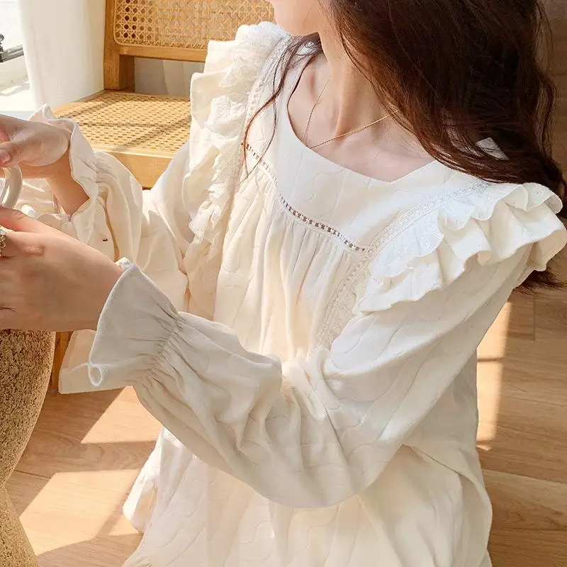 Women's Long Sleeved Long Pant Bow Tie Pajama Set Women Autumn Winter New Fashion Princess Style Home Clothe Soft Two-Piece Set