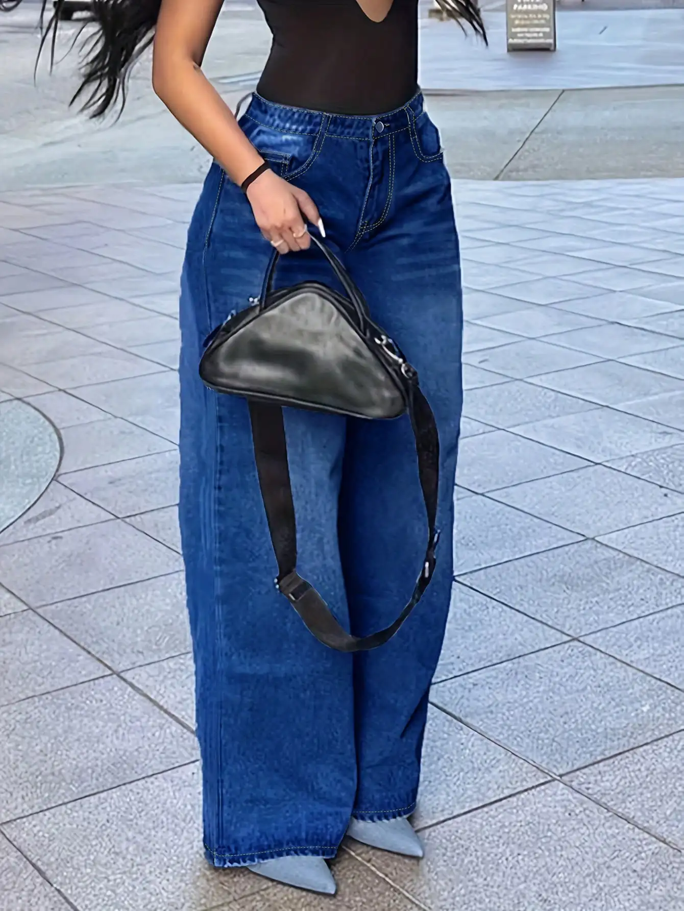 "Jeans de pierna recta lavables informales para mujer |   Vaqueros con múltiples bolsillos"