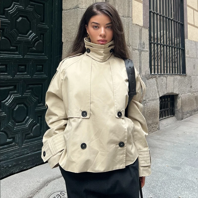 

Women's Trench Coat Khaki Casual Loose Windbreaker Top Female 2026 New Women's Short Coat Long Sleeve Elegant Women's Coats