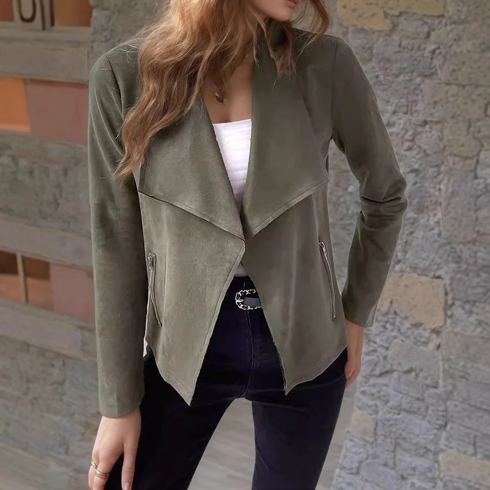 

Spring Jacket Ladies French Small Fragrant Wind Suede Short Coat Women's Solid Color Casual Tops Autumn Outwear