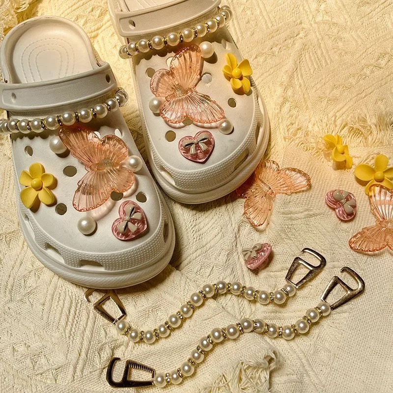 Orange Flower Butterfly Series Charms for Crocs Elegant Footwear Decoration DIY Beautiful Adornment for Clogs Sandals Kids Gifts