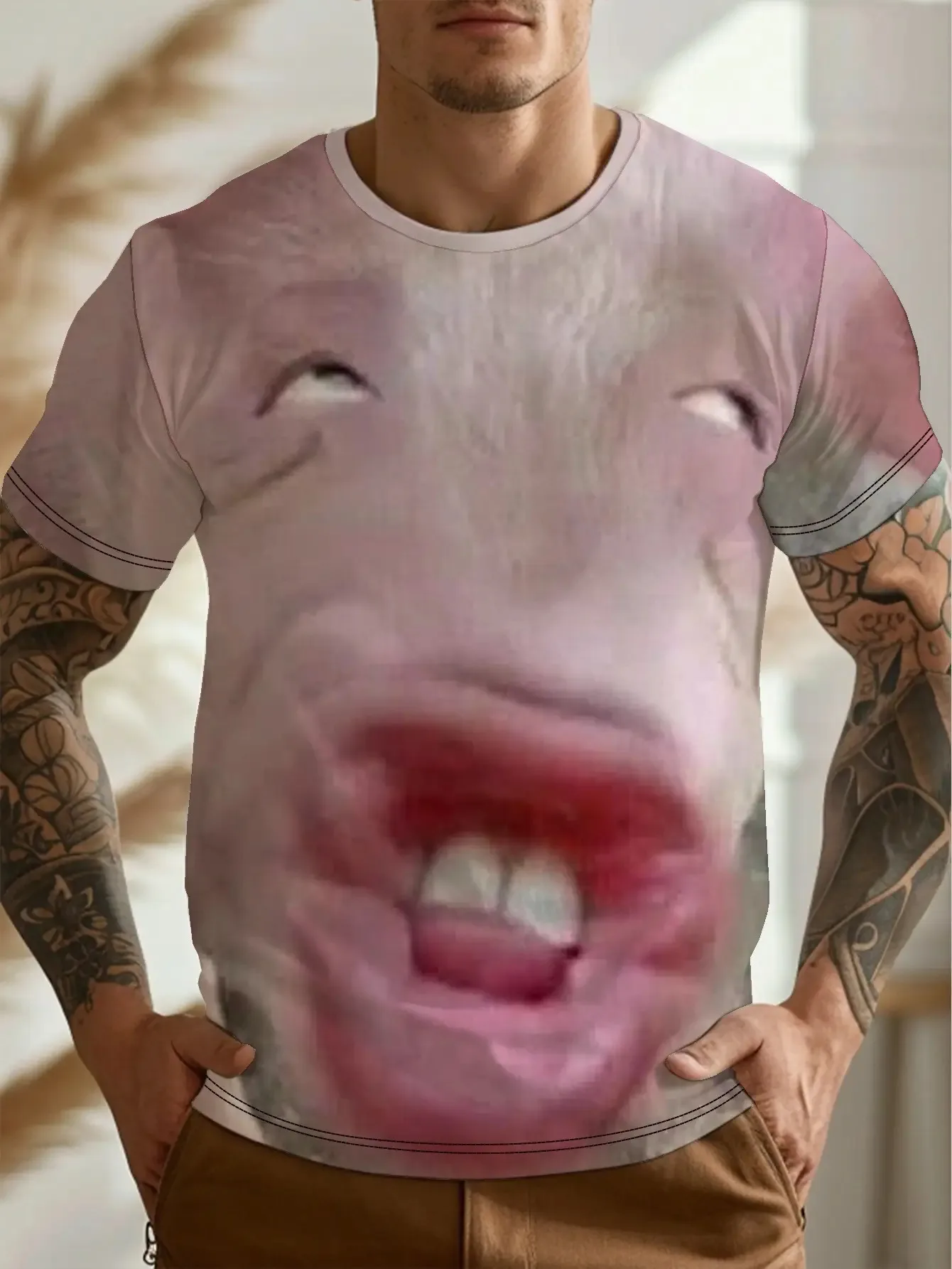 

﻿ Men's 3D Pig Face Animal Costume T-Shirt Pig Print Short Sleeve Round Neck Summer Top for Themed Parties Carnival Casual Wear