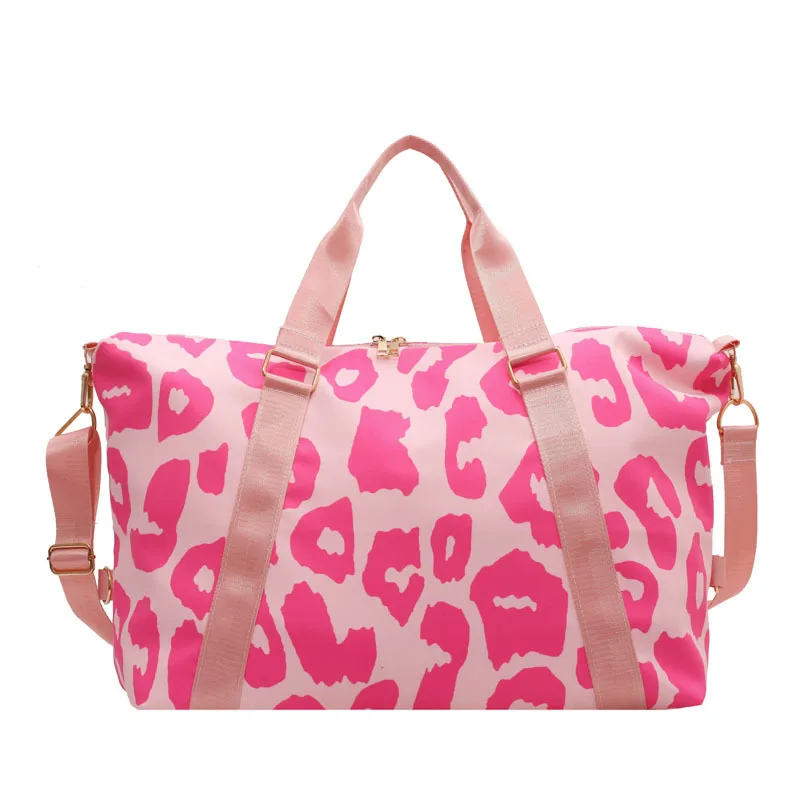 Fashionable 2022 New Travel Bag Duffle Bag Women Leopard Big Nylon Bag Tote Handbags Fitness Gym Bag Ladies Weekend Pink Bag