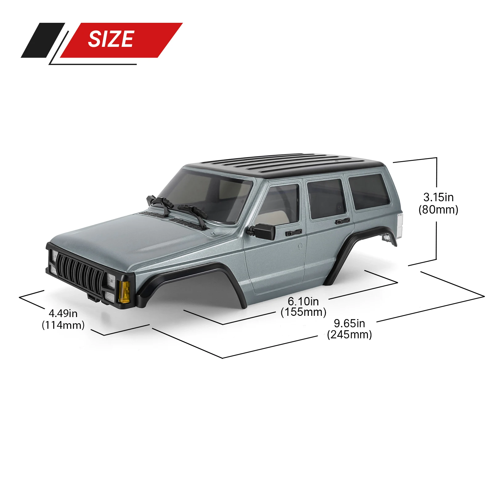 INJORA 6.10in Wheelbase ABS Hardtop Cherokee Body for 1/18 RC Crawler TRX4M Bronco Defender Chassis (4M-106)