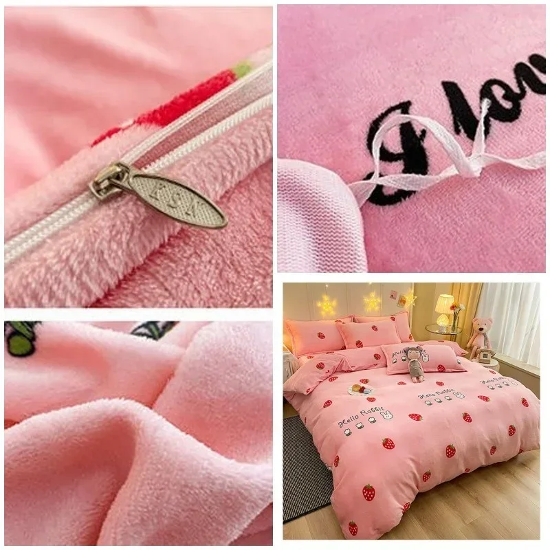 Warm Short Plush Flannel Duvet Cover Thicken Winter Single Double Kids Adult Quilt Cover No Filling Pink Rabbit Comforter