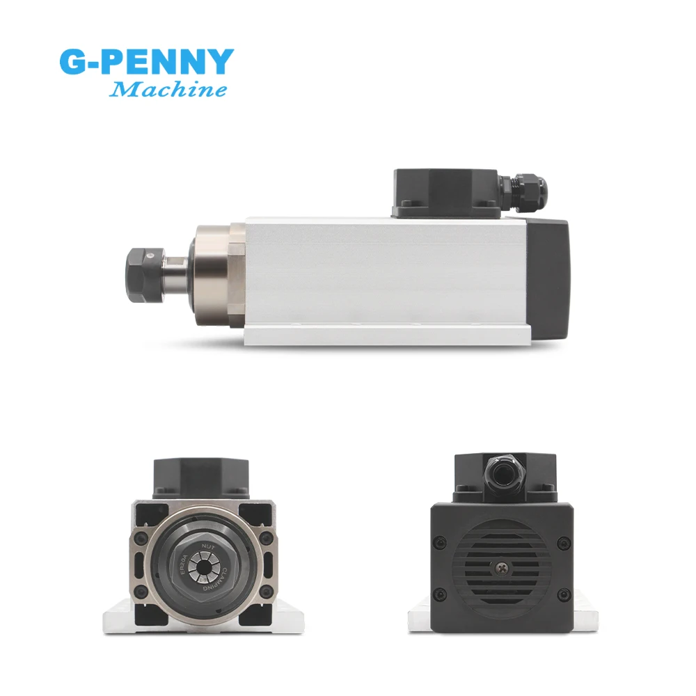 G-Penny CNC 2.2kw ER20 Square Type Air Cooled Spindle Motor Ceramic Ball Bearings 0.01mm Accuracy 24000rpm With Mounting Flange