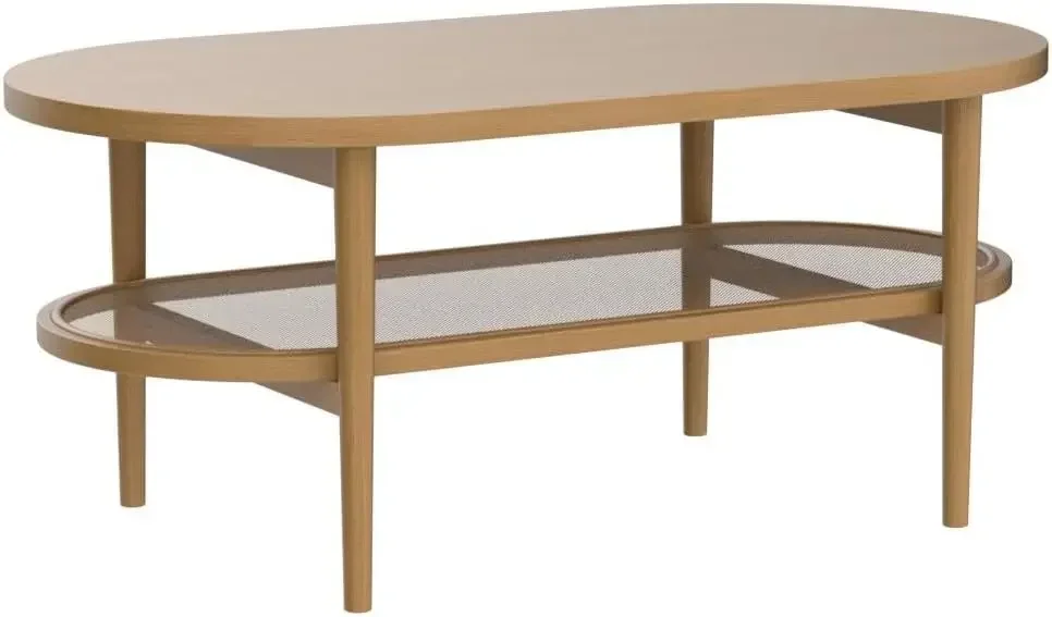 Sonia salontafel met opbergplank, licht hout/rotan