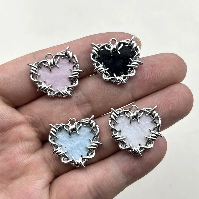 4Pcs/Lot Princess Style Thorns Lace Heart Alloy Pendant DIY Earring Hair Accessory Finding Large Size Trendy Jewelry