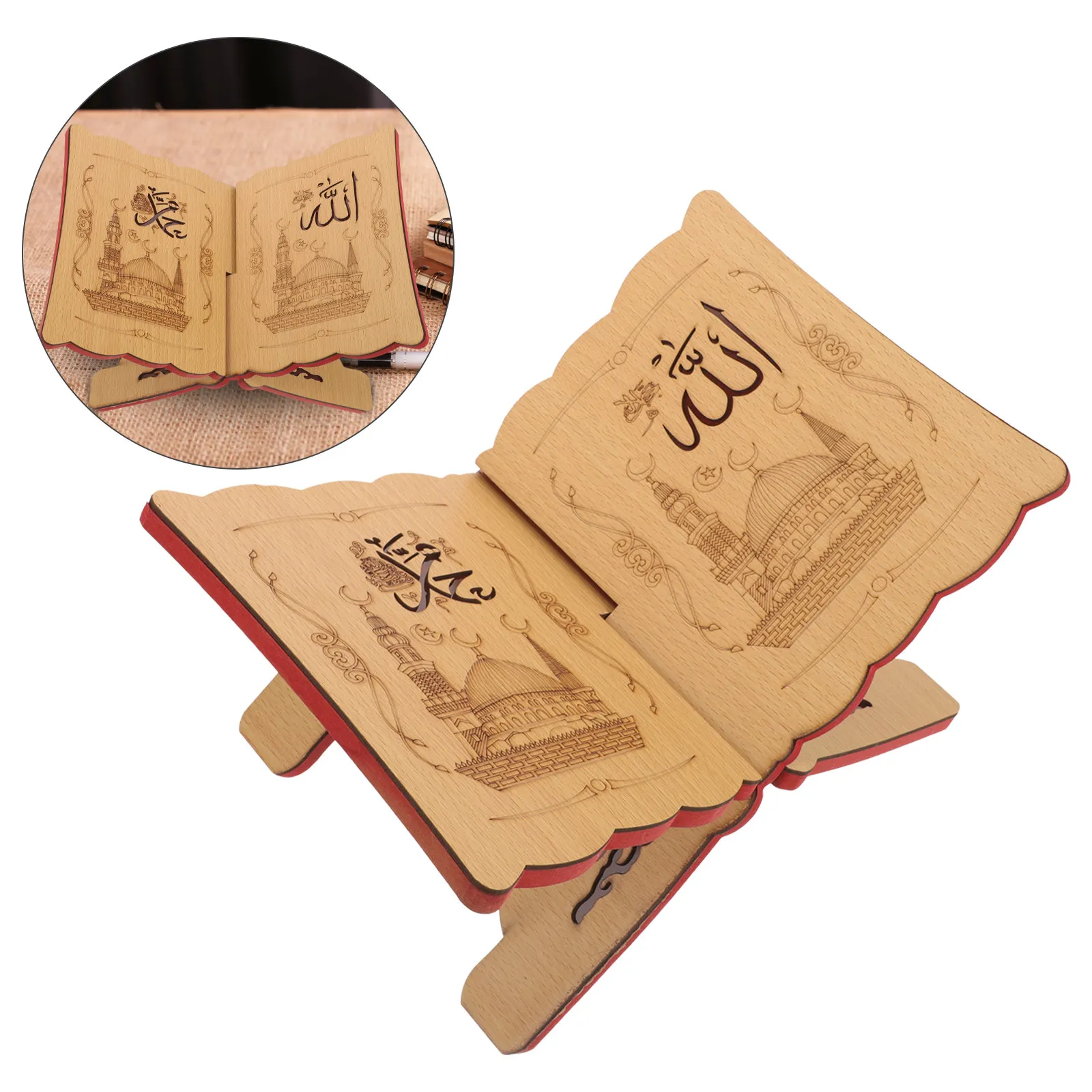 Wooden Wooden Quran Stand Holder Organizer Reading Detachable Book Hollow Flower Pattern Desk Home School
