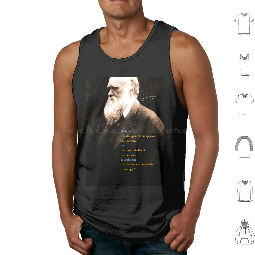 Darwin Quote 3 débardeurs imprimés en coton Darwin Geek Evolution Biology Science pour enseignant Black Classroom Art Nerdy Geeky
