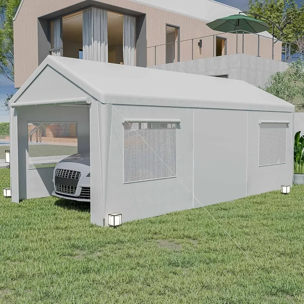 13x20 FT Carport Canopy Heavy Duty, Portable Carport Garage with Removable Sidewalls and Roll-up Doors & Windows for Car