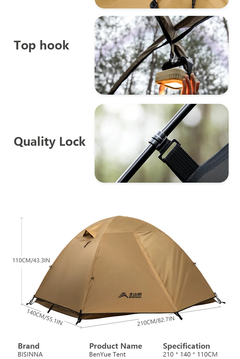 BISINNA Campingzelt für 2 Personen, tragbar, wasserdicht, Rucksackzelt, doppellagig, für Outdoor, Wandern, Reisen, Campingausrüstung – Detail 12