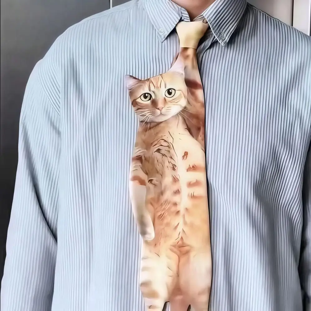 gravata-masculina-com-estampa-animal-em-formato-de-peixe-gravata-criativa-3d-com-estampa-de-gato-tecido-de-cetim-gravata-realista-e-criativa-para-casamento-e-festa