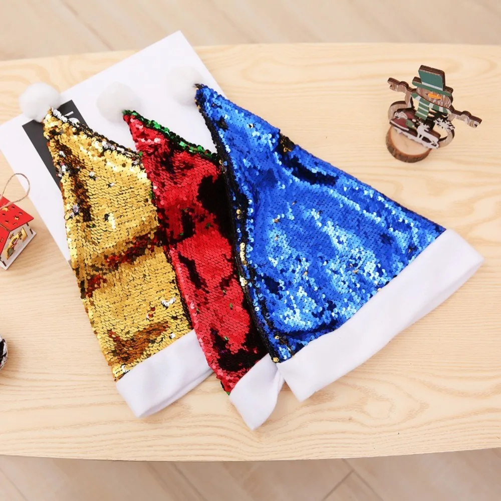 1Pc sequined Santa hat Happy New Year Comfortable Xmas Color-changing Caps Christmas Gift Festival Party Supplies