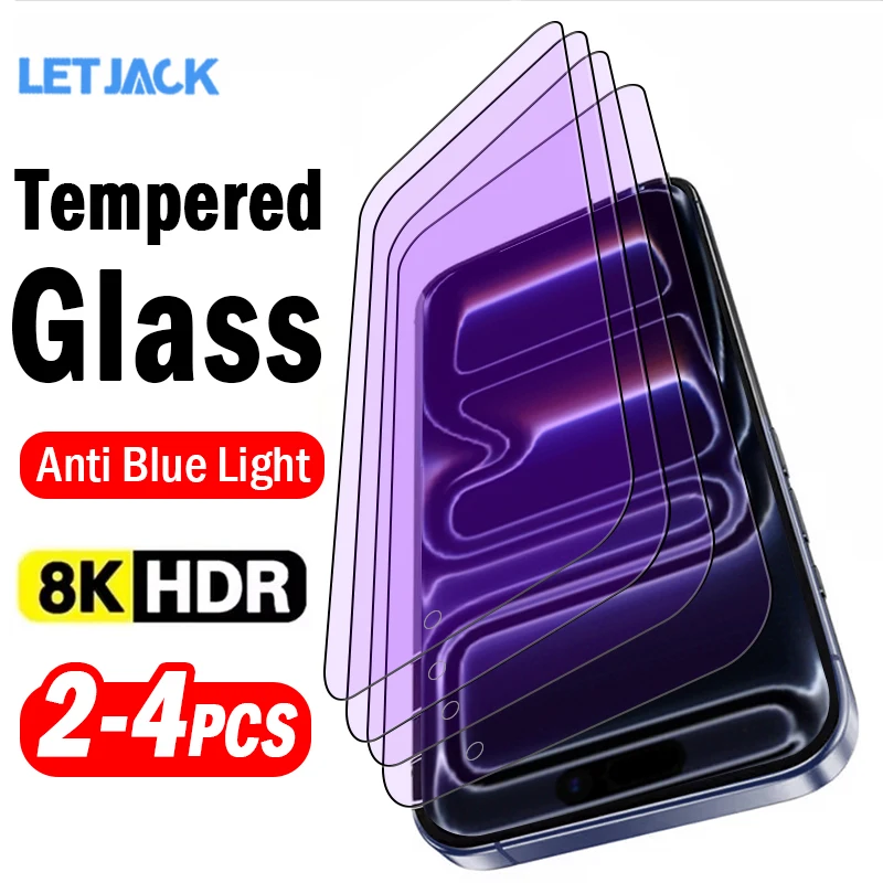 

2-4Piece Anti-blue Light Tempered Glass for iPhone 17 16 15 14 13 12 Pro Max Plus Mini Screen Protector for iPhone Air 16e Glass