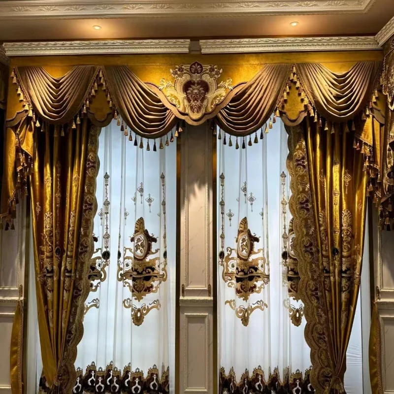 

Custom European Style Luxury Living Room Blackout Bedroom Low-Luxurious Coffee Color Atmosphere Spliced Velvet