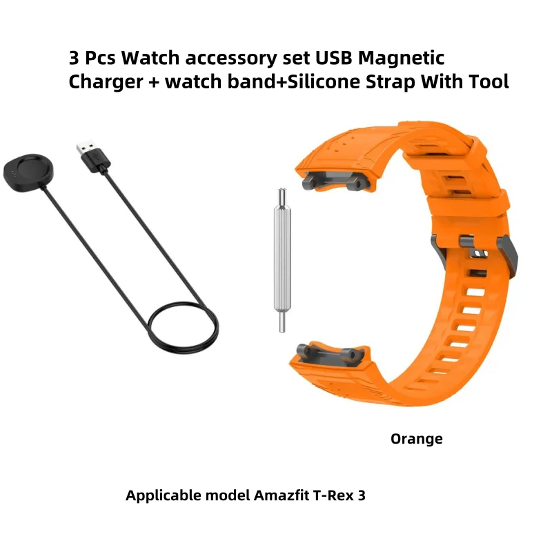 

3Pcs Watch accessory set Replacement Strap+Silicone Strap With Tool+USB Charging Cable Magnetic Charger For Amazfit T-rex 3 Band