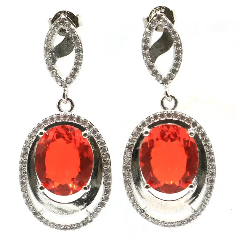 Buy 5 Get 1 Free 38x16mm Deluxe Orange Spessartine Garnet Changing Color Alexandrite Swiss Blue Topaz CZ Silver Earrings