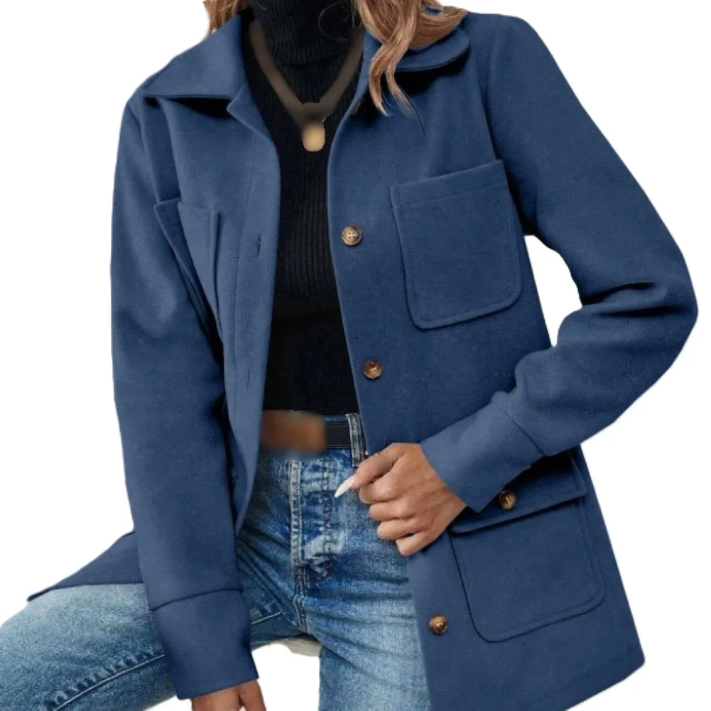 Womens Trench Coat in Solid Tone with Lapel Closure Four Pockets Thickened Fabric and Medium Stretch for Comfort