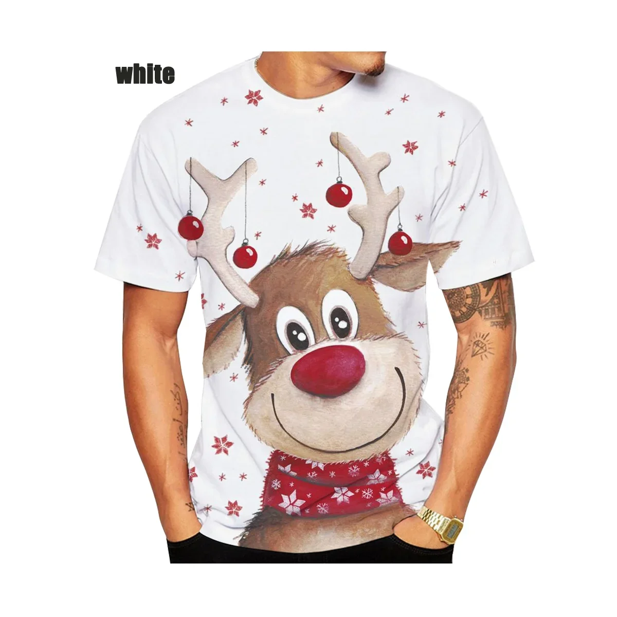 

2024 Fashion Men's and Women's 3D Christmas Elk Printed T-shirt Funny Tops Novelty Christmas Short Sleeve Size