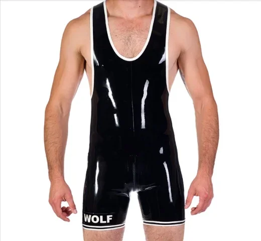 

100%Latex Rubber Weiß&Schwarz Sling Catsuit Fitnesskleidung Suit Zip 0.45MM XS-XXL