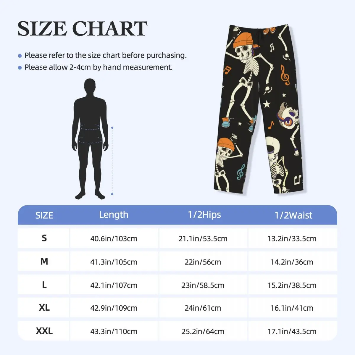 Custom Printed Men's Pajama Pants Dancing Skeletons Headphones Sleepwear Sleep Lounge Bottoms with Pockets