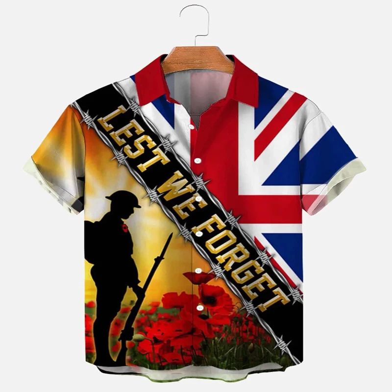 UK Flag Soldier Print Hawaiian Shirt 3D Printed Hawaiian Shirt for Men and Women Casual Shirt Unisex