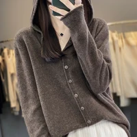 First Line 100% Merino Wool Knitted Cardigan Women's Autumn And Winter Hoodie Loose Sweater Fashionable Versatile Coat Top YC014 - Image 5