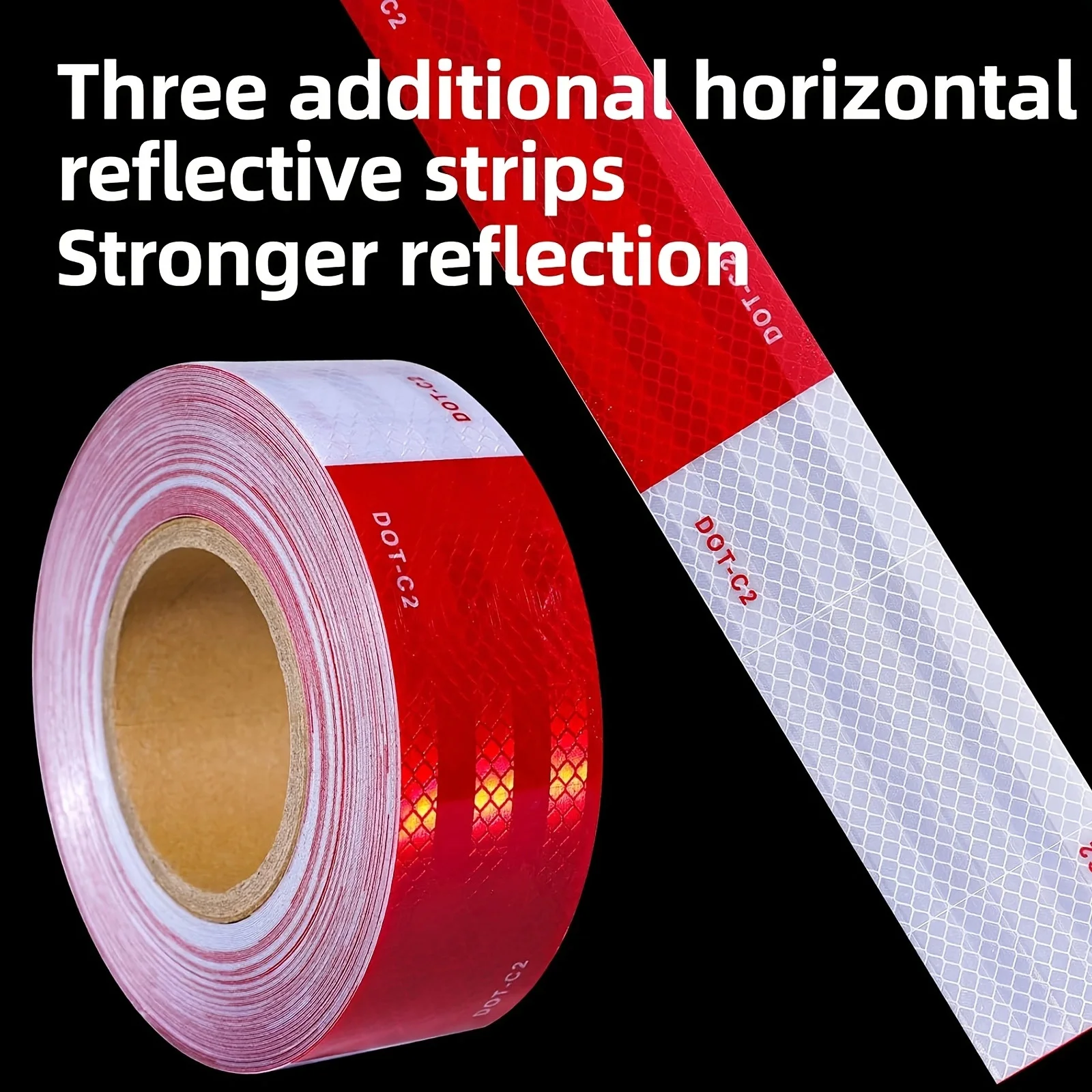 DOT-C2 Red White Safety Warning Reflective Tape, High Visibility Self-adhesive Wear-resistant Sticker, Guarding Road Safety