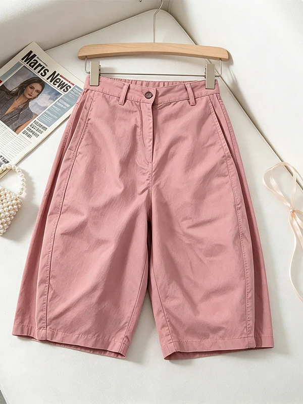 

High Waist Wide Leg Loose Casual Versatile Mid-Length Pants Women's Summer New Style Slimming Five-Point Jeans Breathable