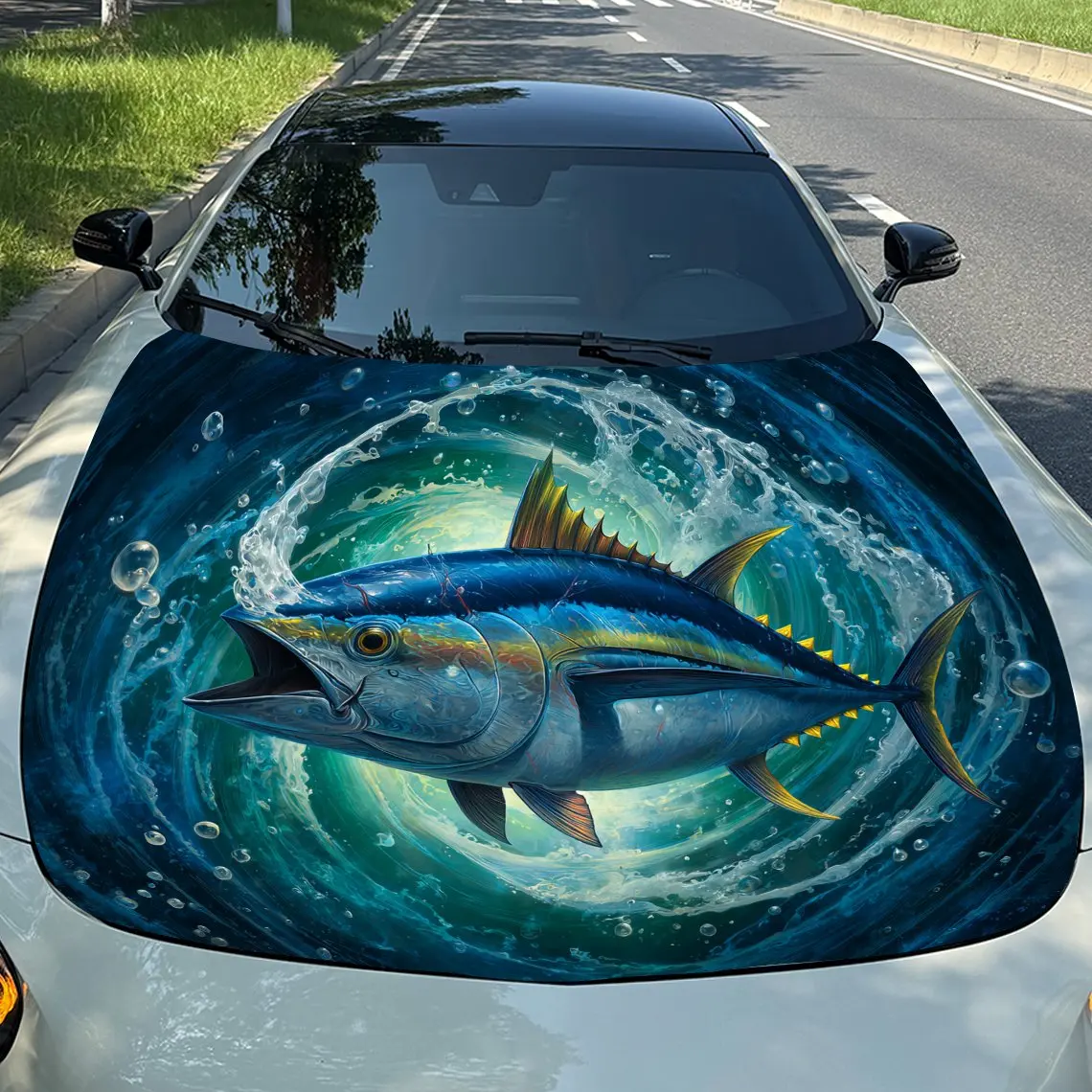 

Mighty Tuna in Dynamic Three - Dimensional Swirling Ocean Print car hood stickers, waterproof self-adhesive, scratch resistant,