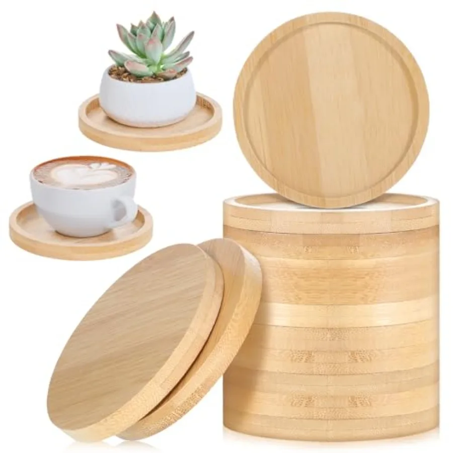 

3.3 Inch Bamboo Plant Pot Saucers 20 Pcs Small Round Plant Coasters Drip Trays DIY Crafts Gifts for Indoor Potted Plants Tablet