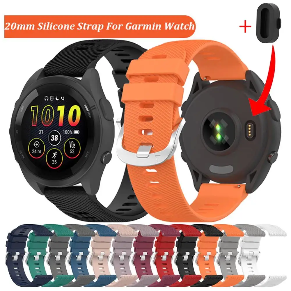 20mm Original Silicone Band For Garmin Forerunner 165 Music 245 55 158 168 645/Vivoactive 6 5 3/Venu 2 Plus/VivoMove Watch Strap