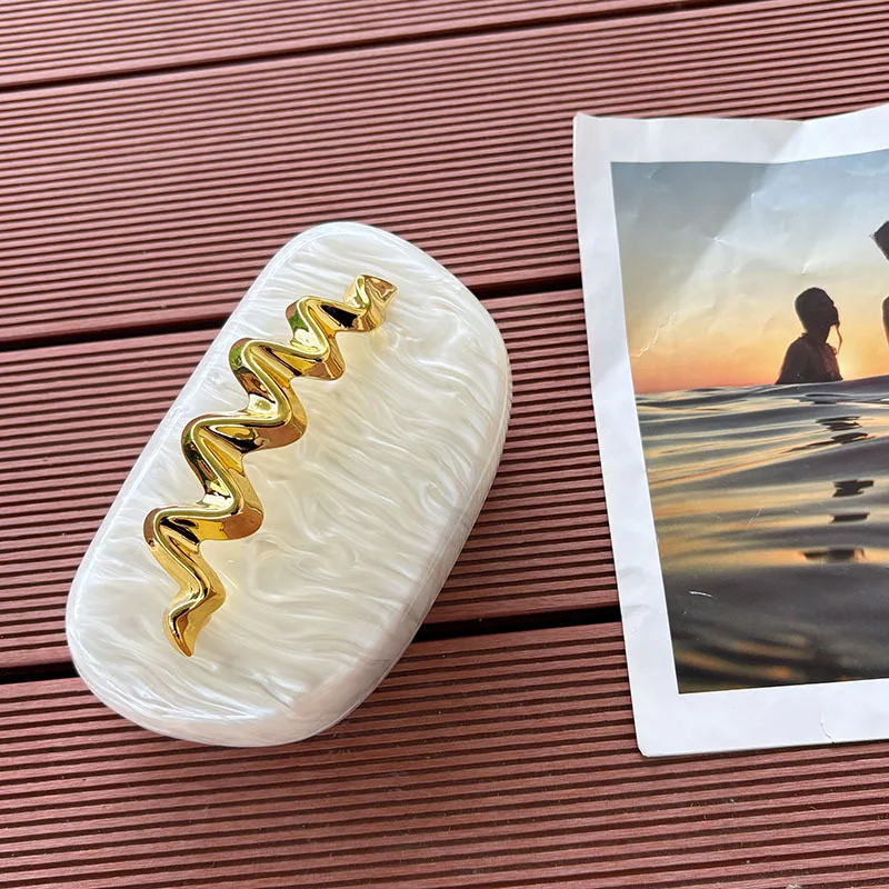 حقيبة عشاء على شكل موجة من الرخام اللامع، حقيبة يد فاخرة وخفيفة الوزن